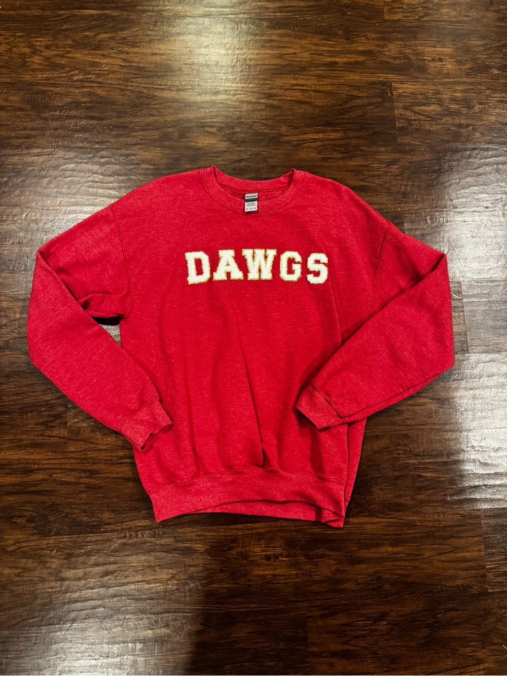 Gildan Red Crewneck Sweatshirt with 'DAWGS' Lettering